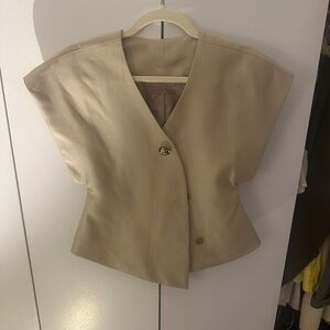 Structured V-Neck Button Front Jacket in Beige